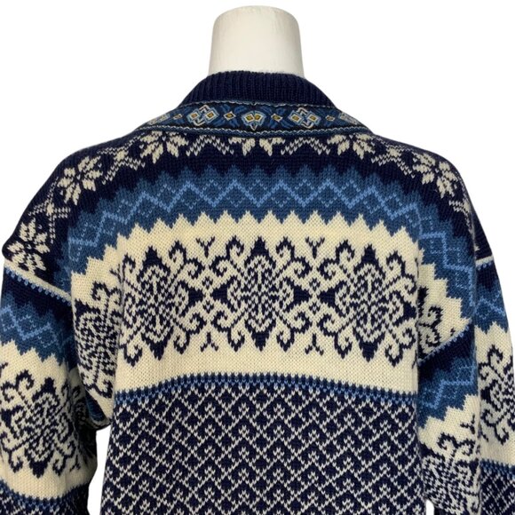 Nordstrikk Virgin Wool Cardigan Sweater L Blue Fair Isle Norway Nordic Hippie - Picture 8 of 12